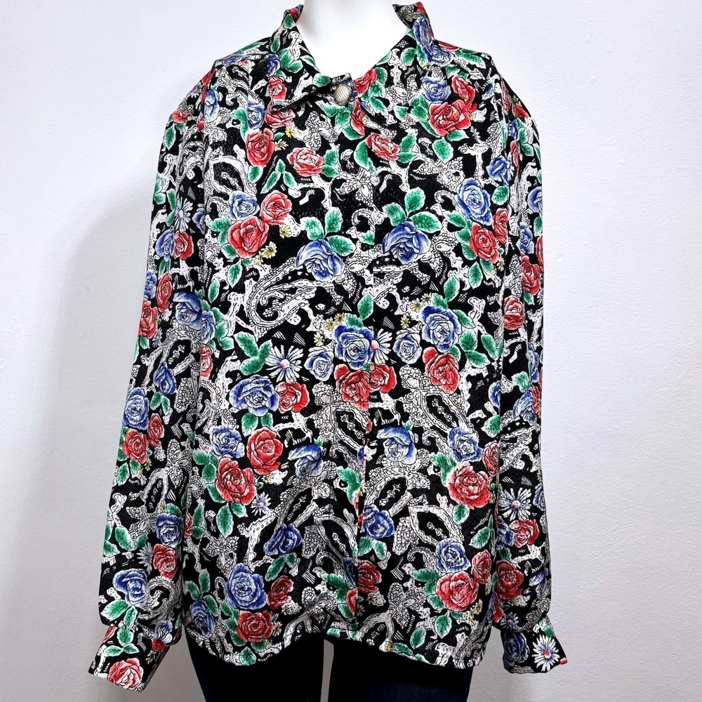 Cape Cod Sportswear Floral Button Down Shirt Womens 18‎ Vintage